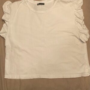 Zara White Ruffled Sleeve Medium Top